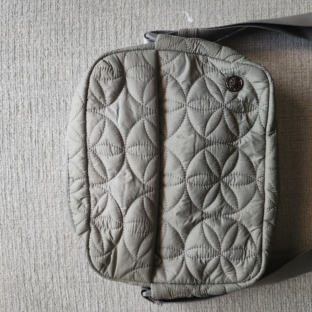 Green and Gray Quilted Crossbody Bag with Diamond Pattern